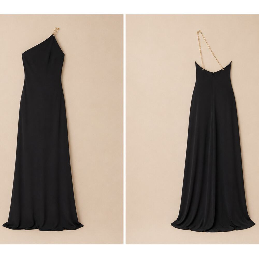 Alexis Tribeca Dress Black Gold Chain One Shoulder Maxi Gown XS